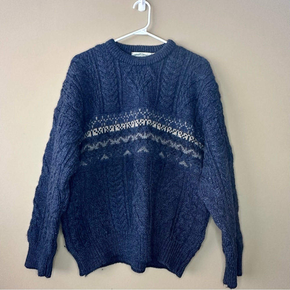 Aran Crafts Wool Knit Crewneck Sweater, Made in Ireland, Oversized, Apres Ski